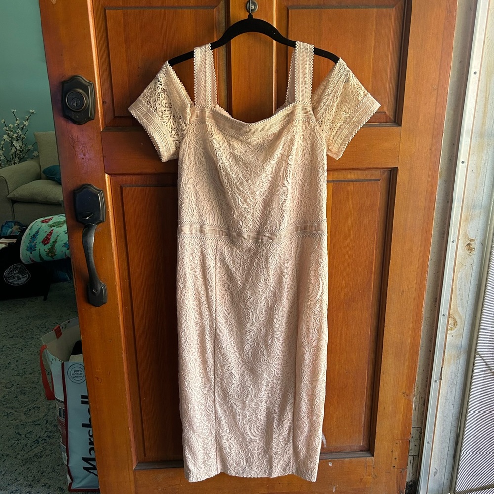 RACHEL Rachel Roy Lace Cold Shoulder Midi Dress in Cream